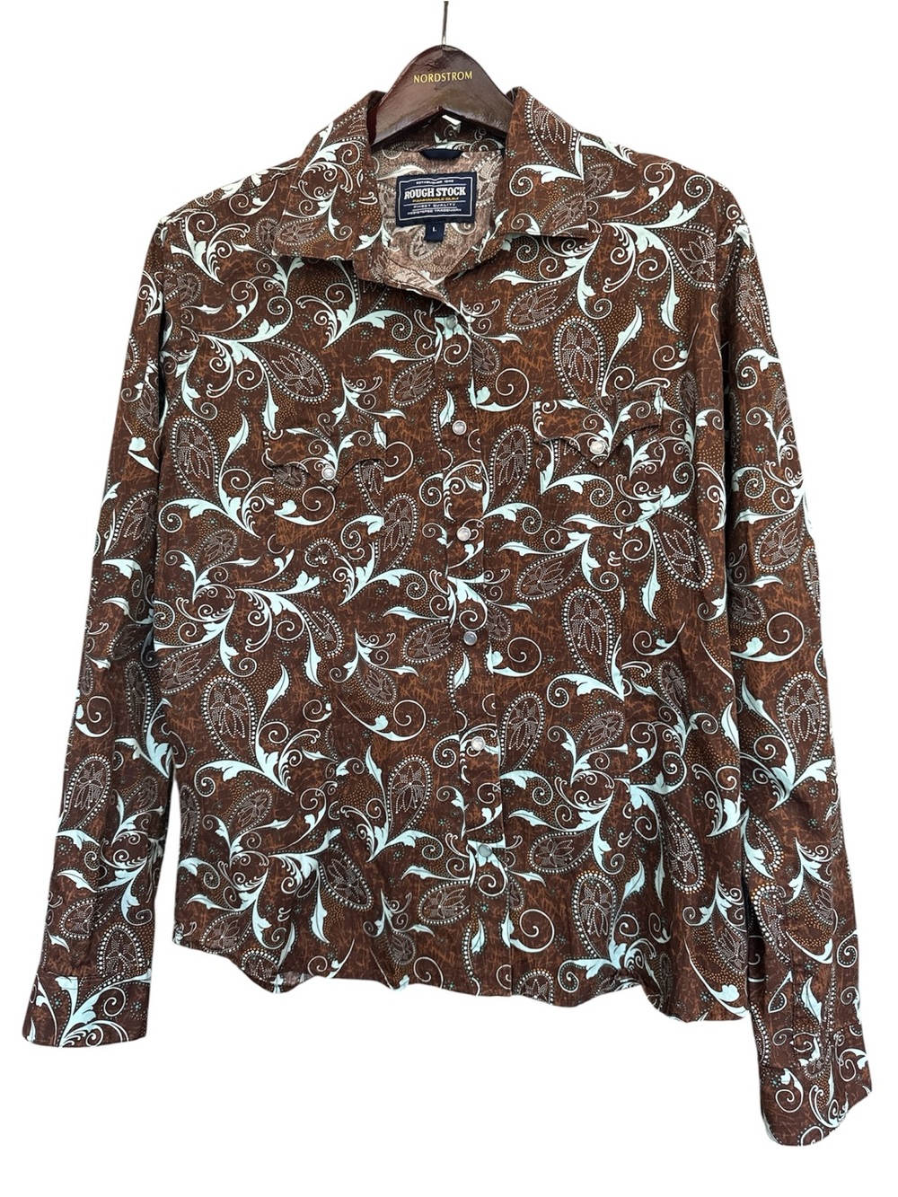 Panhandle Slim Brown Paisley Button-Up Shirt with Light Blue Accents